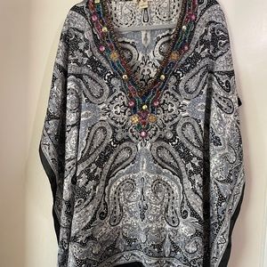 Beaded Embellished Indian Tunic Top Cover Up Sz S